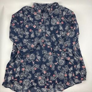 Jessica London Blouse Womens 20W Blue Floral 3/4 Sleeve